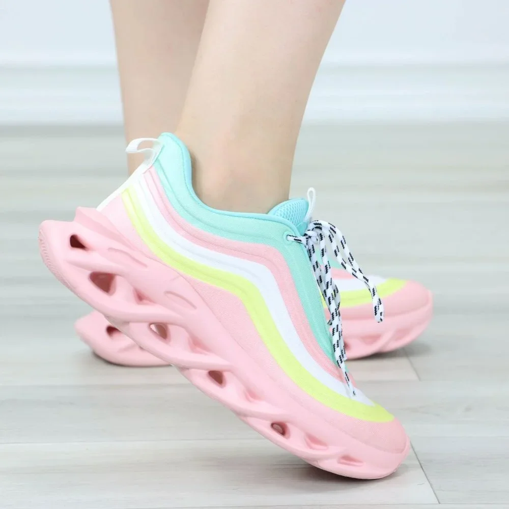 Rainbow Sneakers Fashion Comfortable Chunky Heel Shoes Slip Ons - Picture 3 of 12